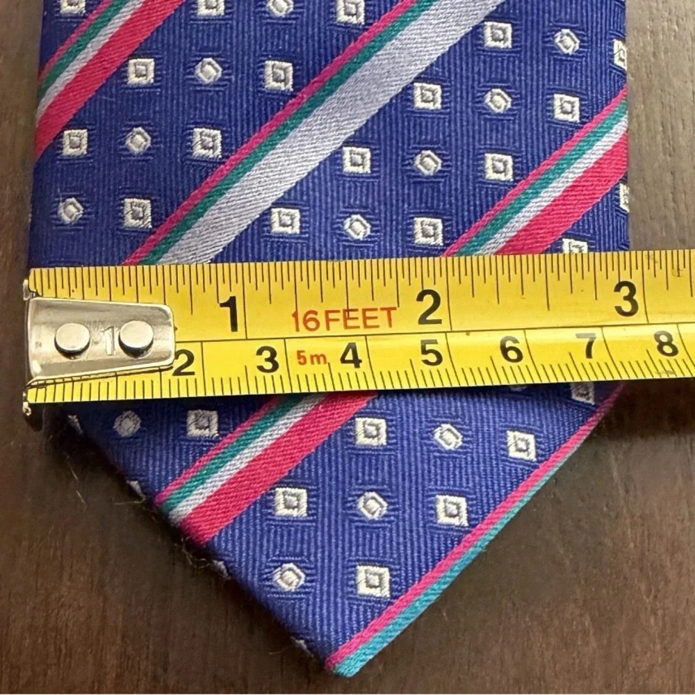 Andrew ties Classic Striped Men's Tie in Blue and Pink - Picture 2 of 3